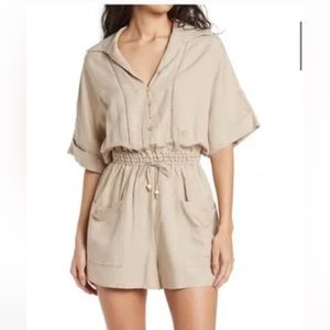 Blanknyc khaki linen short sleeve romper